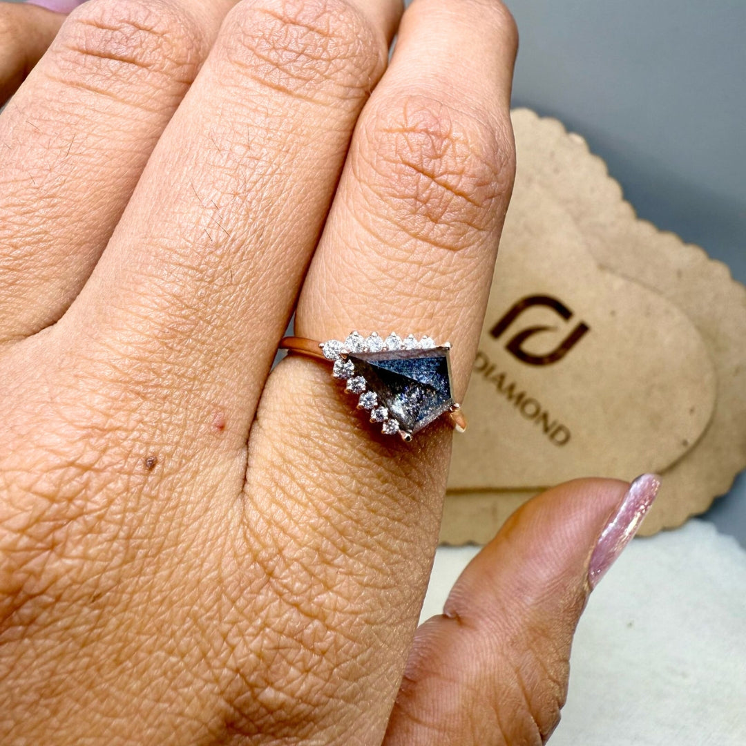 3.59 CT Salt and Pepper Diamond Kite Cut Engagement ring