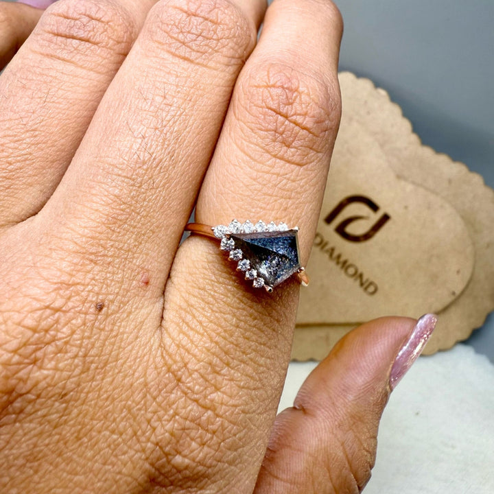 3.59 CT Salt and Pepper Diamond Kite Cut Engagement ring