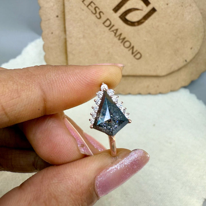 3.59 CT Salt and Pepper Diamond Kite Cut Engagement ring