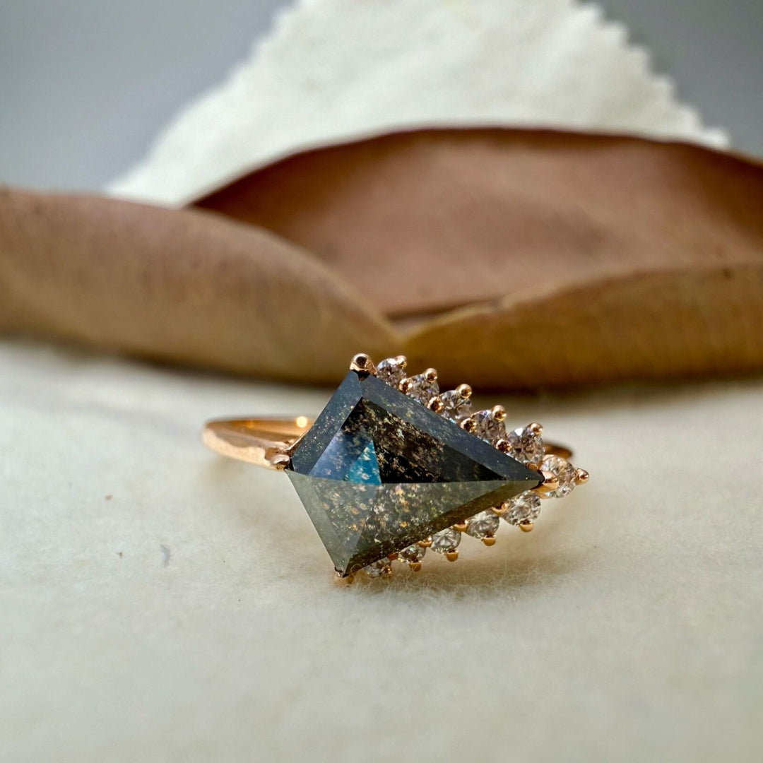 3.59 CT Salt and Pepper Diamond Kite Cut Engagement ring