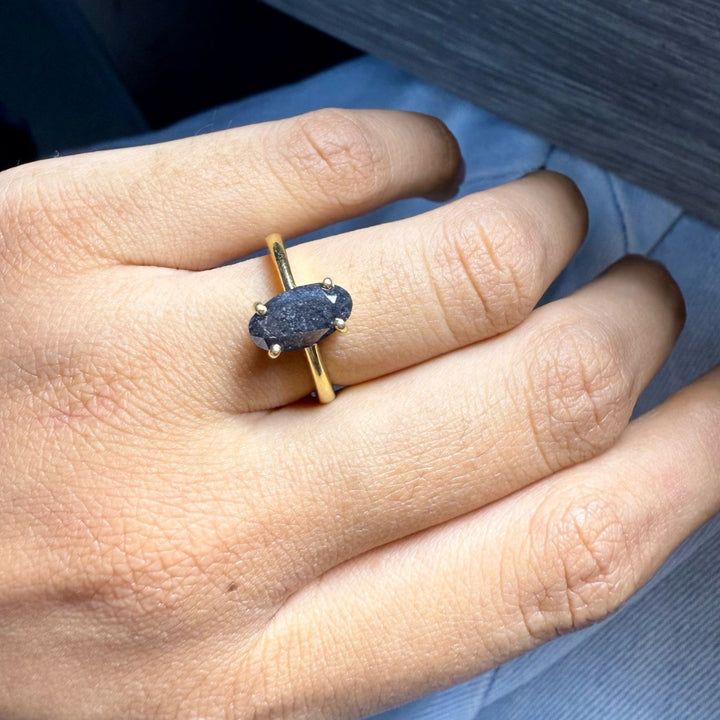 Unique Black Oval Cut Salt and Pepper Diamond Ring For Women Ring