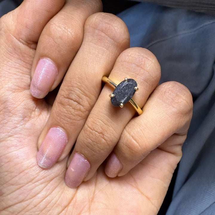 Unique Black Oval Cut Salt and Pepper Diamond Ring For Women Ring