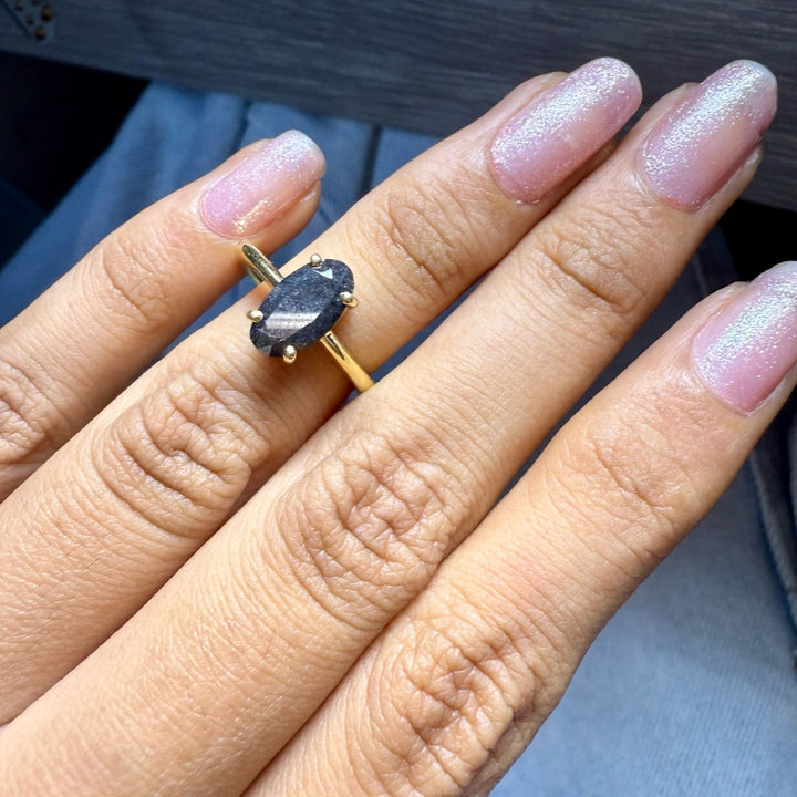 Unique Black Oval Cut Salt and Pepper Diamond Ring For Women Ring