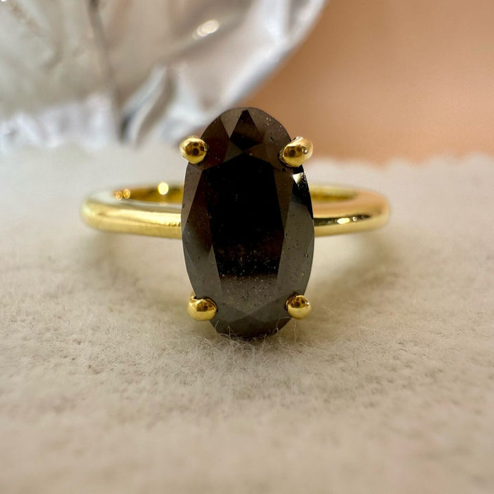 Unique Black Oval Cut Salt and Pepper Diamond Ring For Women Ring