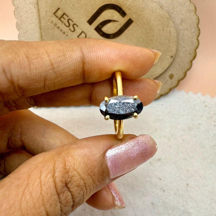 Unique Black Oval Cut Salt and Pepper Diamond Ring For Women Ring