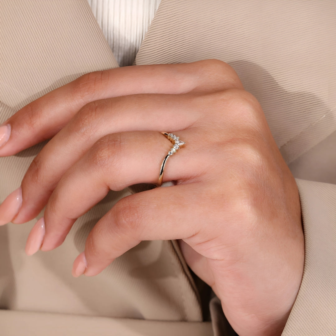Crown Chevron Diamond Wedding Band for Her