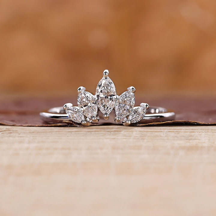Marquise Diamond Tiara Chevron Crown Wedding Band