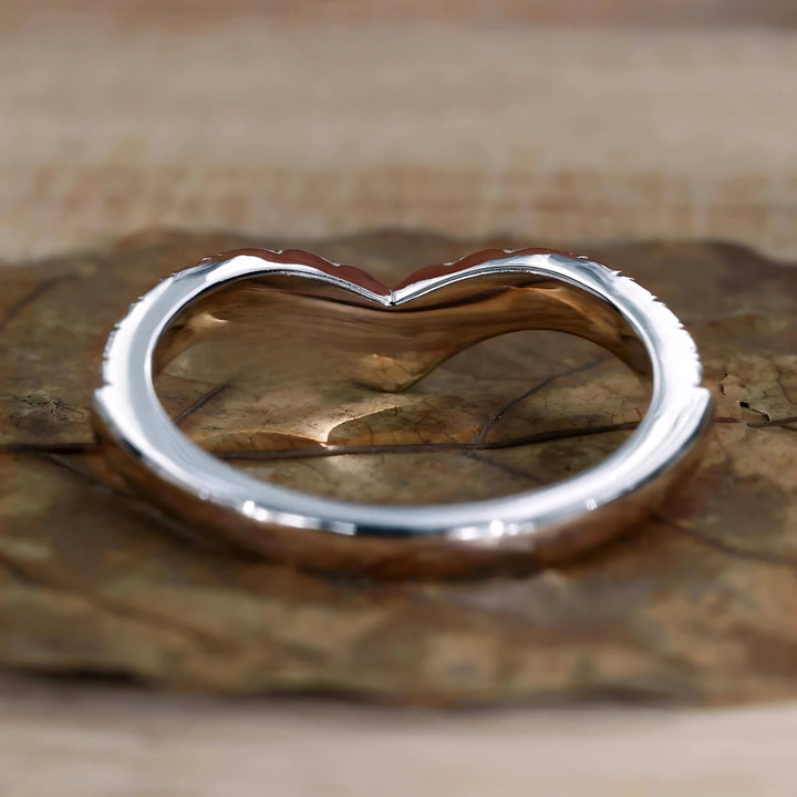 Round Diamond V-Shaped Chevron Wedding Band