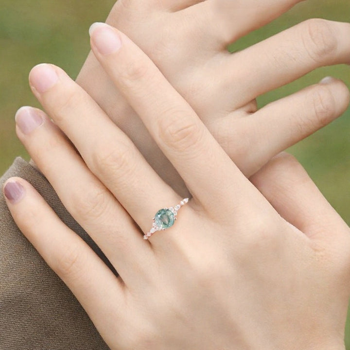 Green Dream Moss Agate Ring with Diamond Accents
