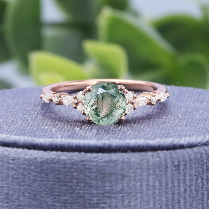 Green Dream Moss Agate Ring with Diamond Accents