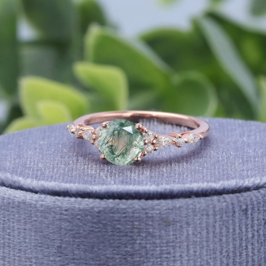 Green Dream Moss Agate Ring with Diamond Accents