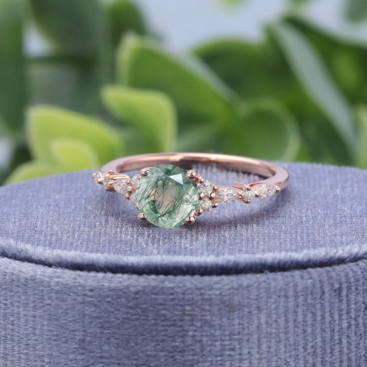 Green Dream Moss Agate Ring with Diamond Accents