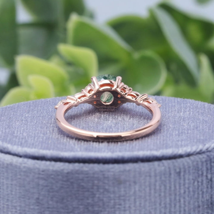 Green Dream Moss Agate Ring with Diamond Accents