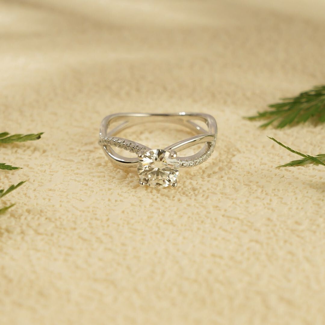 Moissanite 2.80 CT Round Cut Diamond  Mid-Century Wedding Ring
