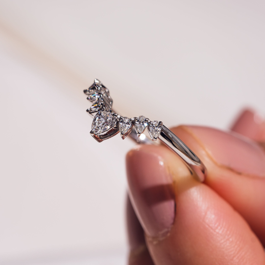 Moissanite 1.40 CT Pear Cut Diamond Art Deco Engagement Band