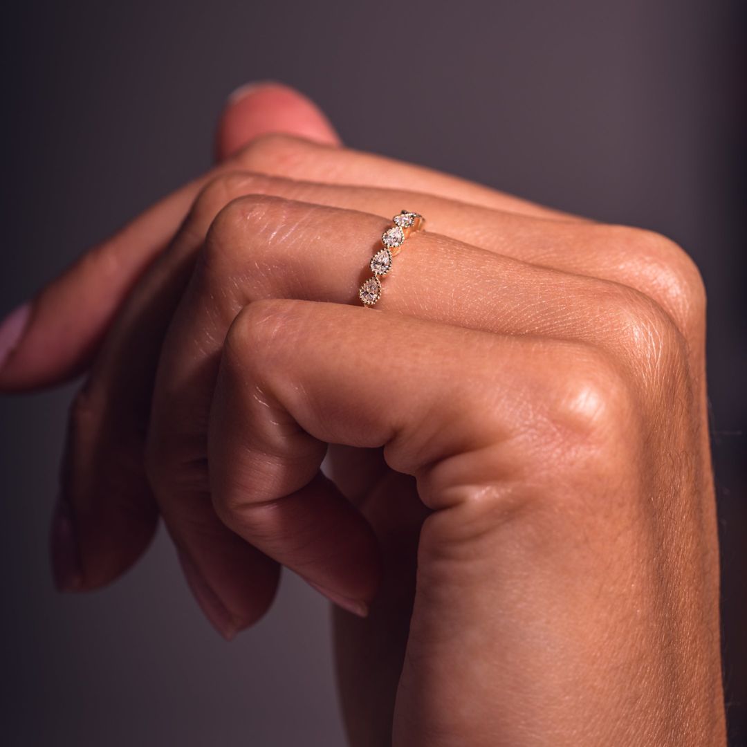 Moissanite 1.22 CT Pear Cut Diamond Edwardian Engagement Band