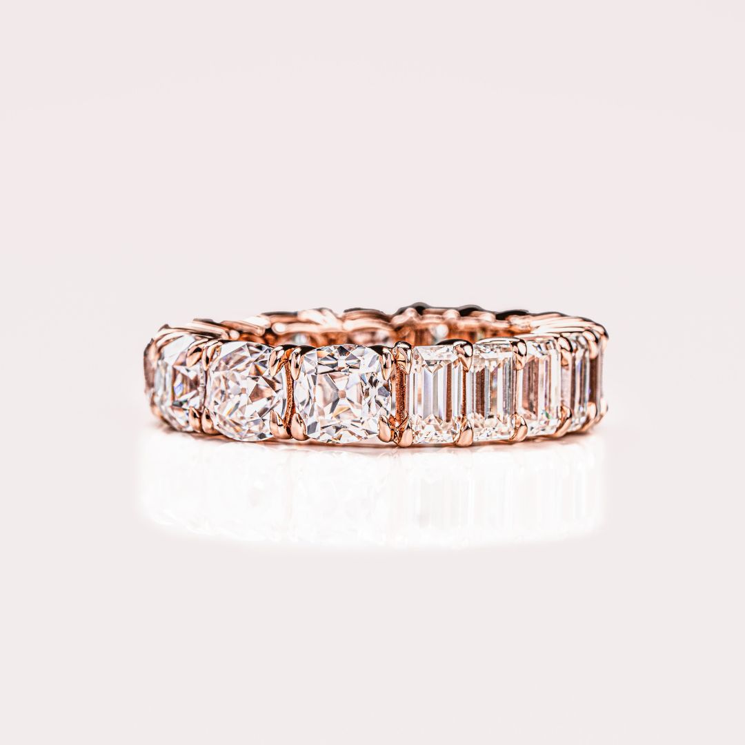 Moissanite 7.50 CT Emerald & Cushion Cut Diamond Handmade Band