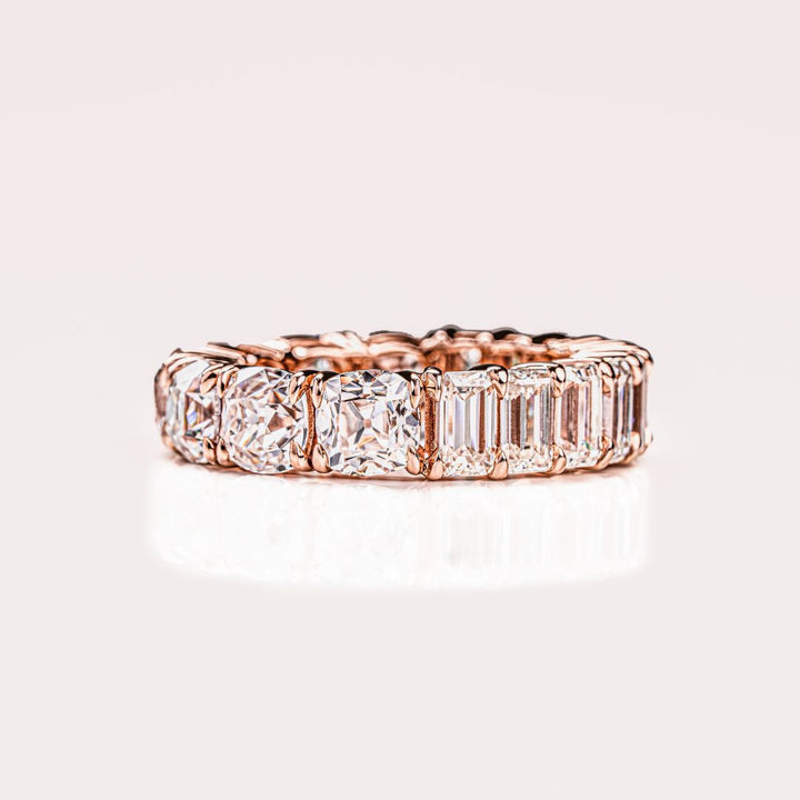 Moissanite 7.50 CT Emerald & Cushion Cut Diamond Handmade Band
