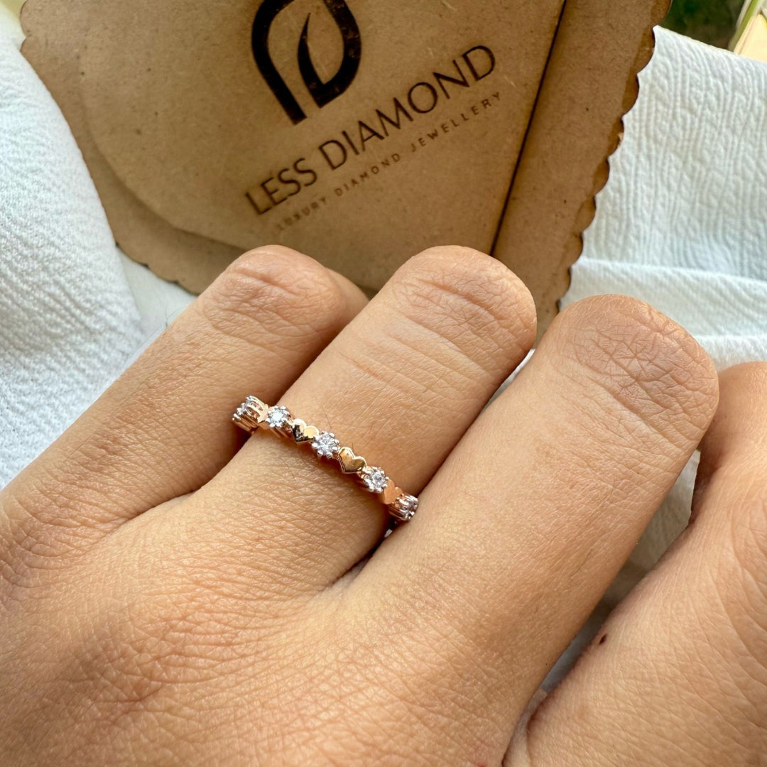Minimalist Round Moissanite Diamond Wedding Band with Heart Design