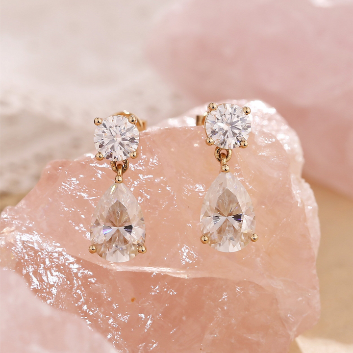 Moissanite 1.80 CT Round & Pear Diamond Fashion Earring