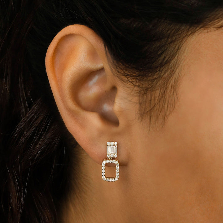 Moissanite 1.10 CT Round & Baguette Edwardian Diamond Fashion Earring