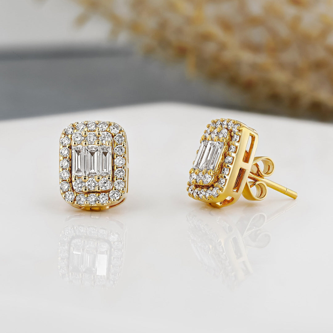 Moissanite 1.10 CT Round & Baguette Edwardian Diamond Fashion Earring