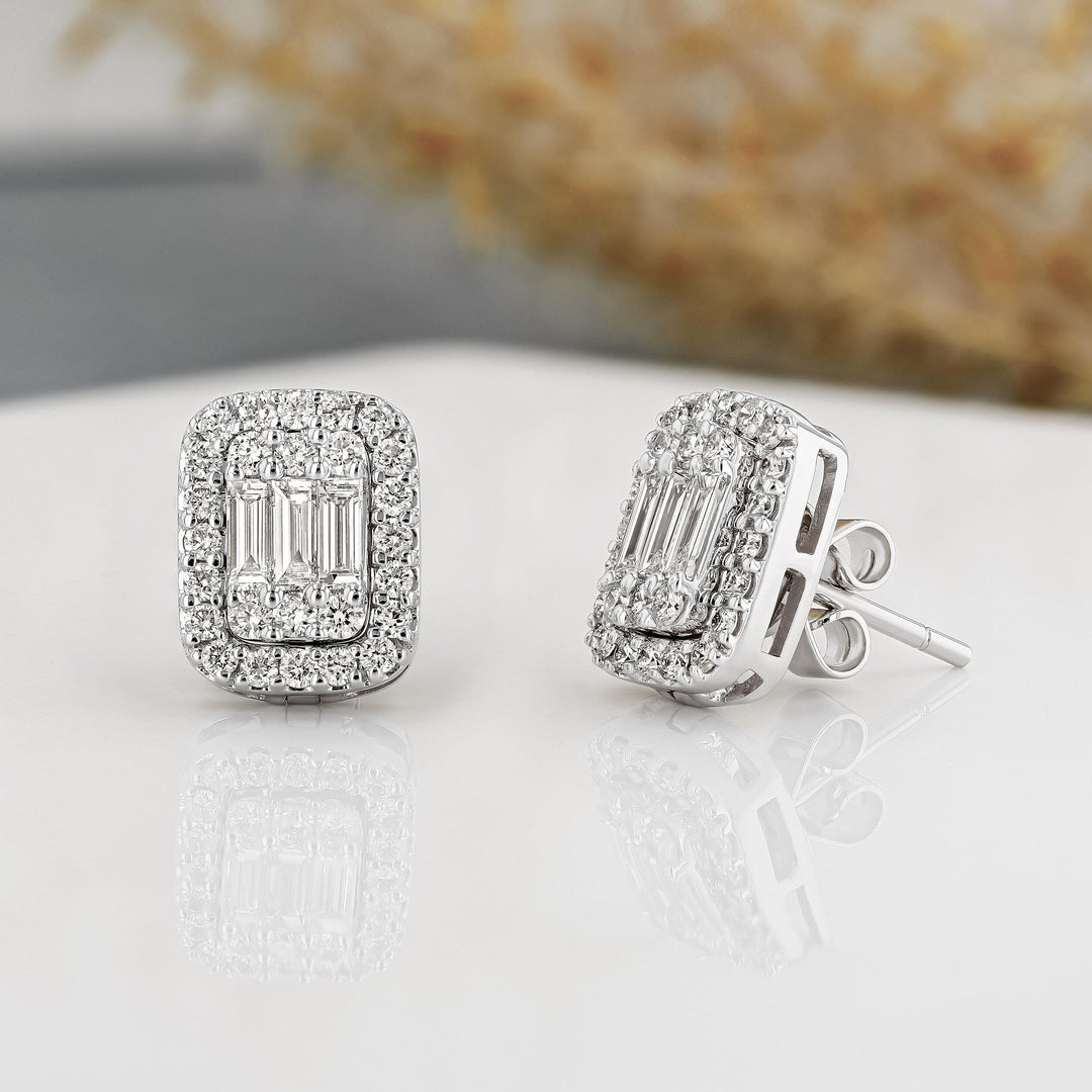 Moissanite 1.10 CT Round & Baguette Edwardian Diamond Fashion Earring