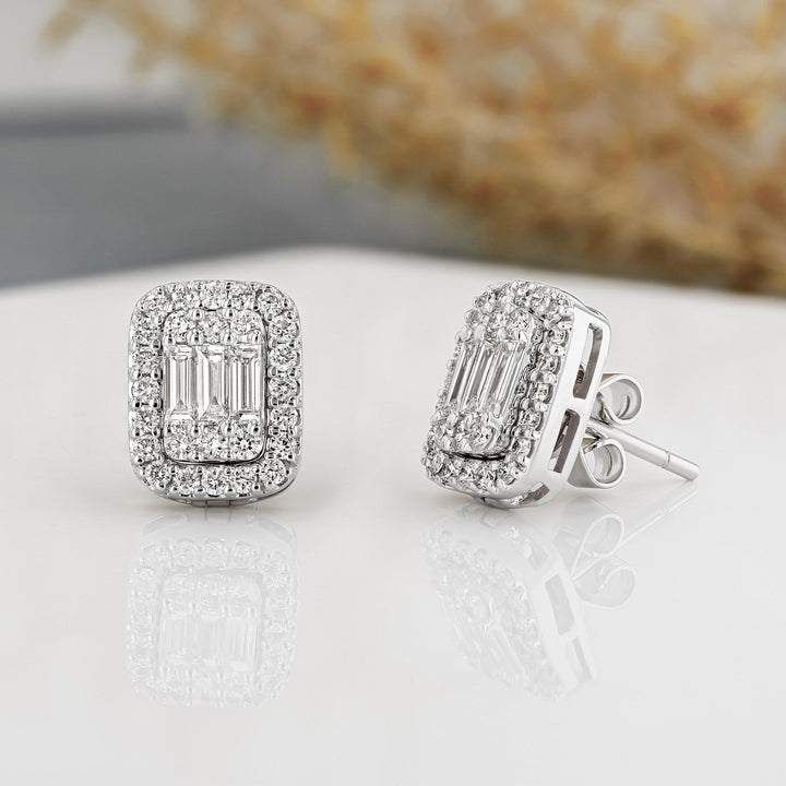 Moissanite 1.10 CT Round & Baguette Edwardian Diamond Fashion Earring