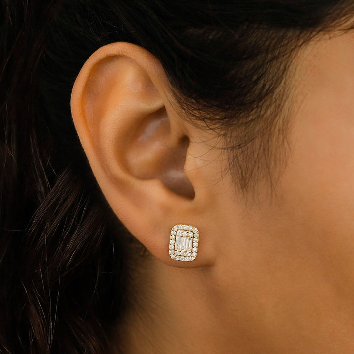 Moissanite 1.10 CT Round & Baguette Edwardian Diamond Fashion Earring