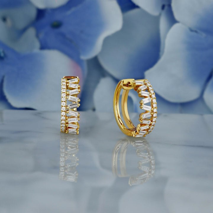 Moissanite 1.30 CT Round & Baguette Diamond Hoop Earring
