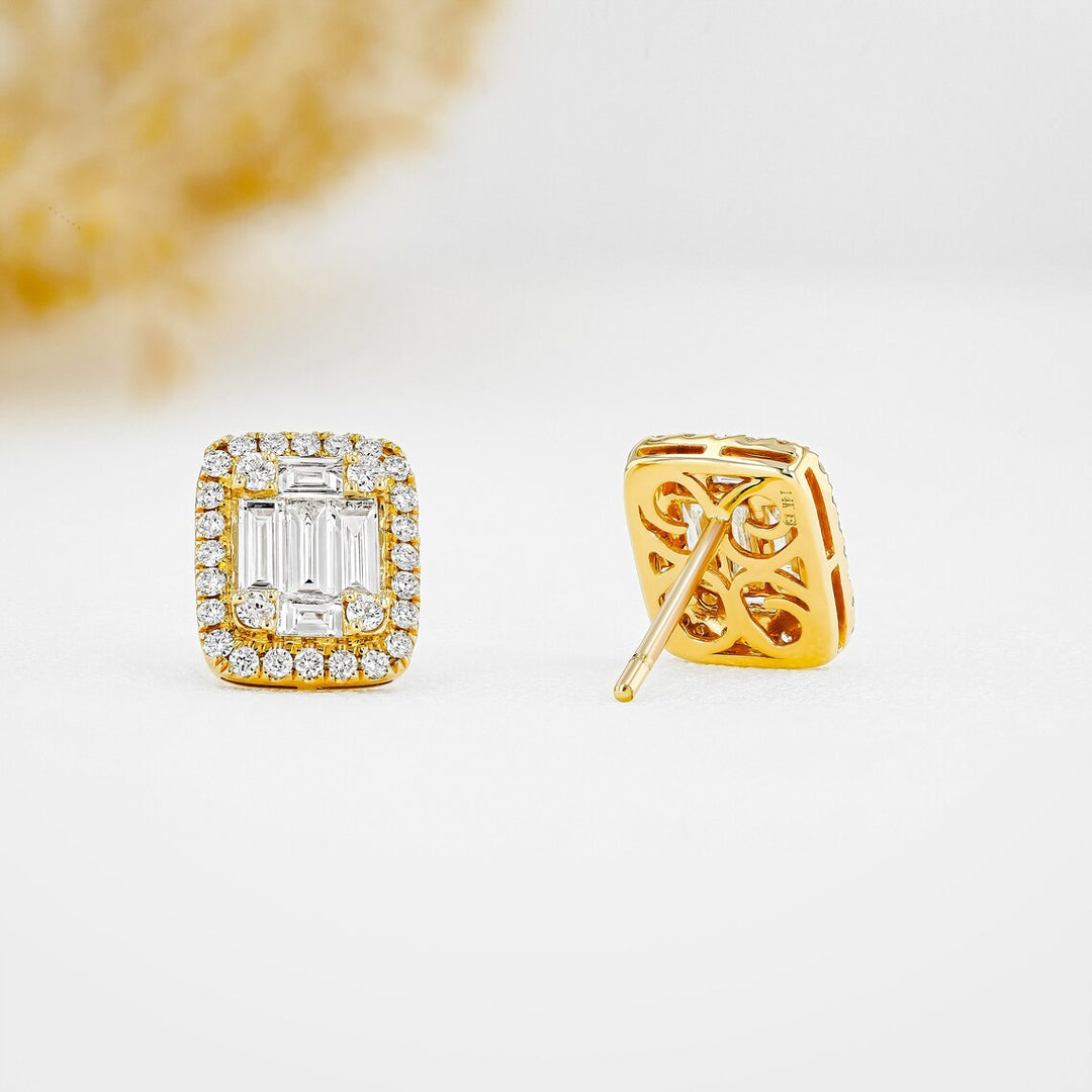 Moissanite 1.60 CT Round & Baguette Diamond Fashion Earring