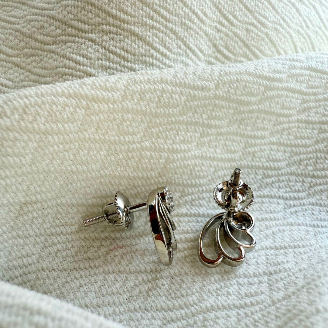 White Gold Floral Charm Diamond Fashion Earrings