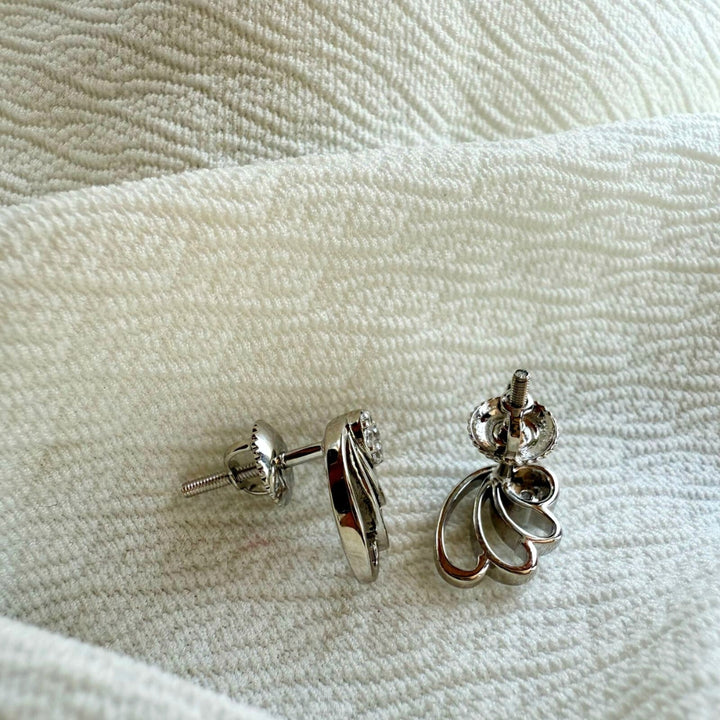 White Gold Floral Charm Diamond Fashion Earrings