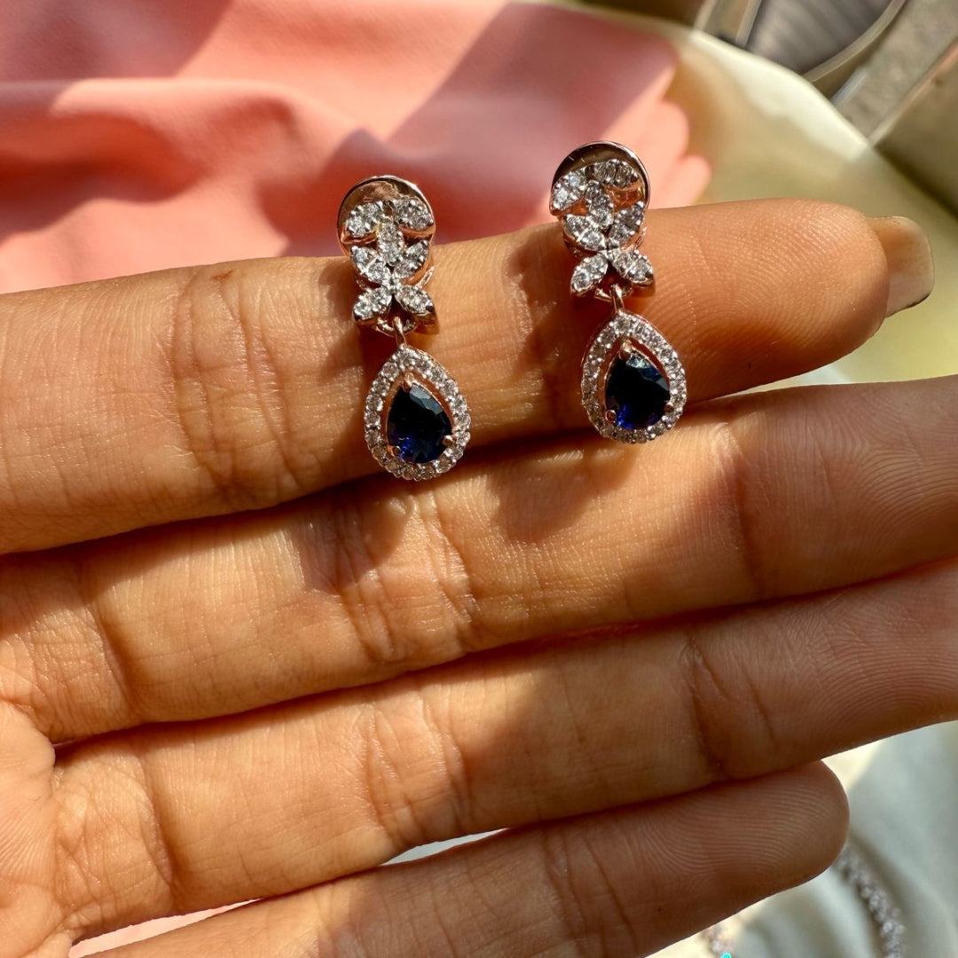 Dazzling Diamond Necklace Set With Blue Pear Gem