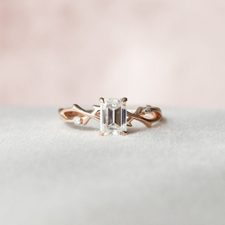 Moissanite 2.45 CT Emerald Cut Minimalist Unique Handmade Ring