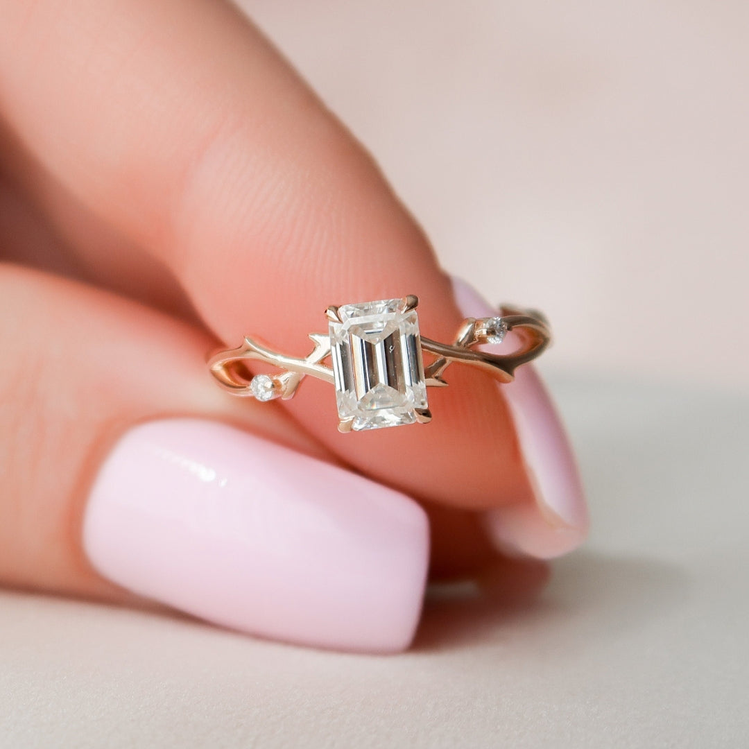 Moissanite 2.45 CT Emerald Cut Minimalist Unique Handmade Ring