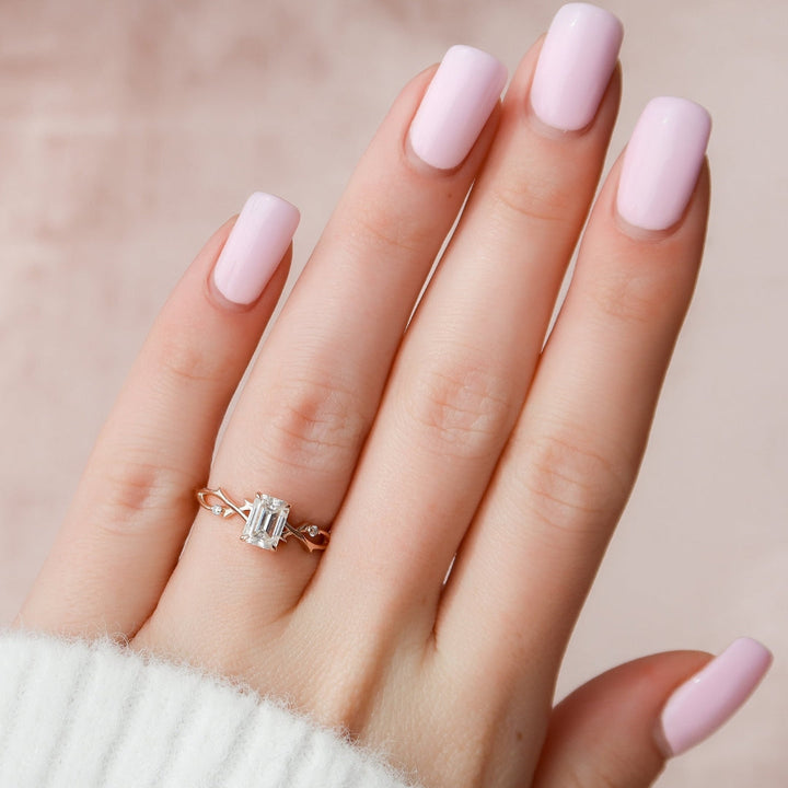 Moissanite 2.45 CT Emerald Cut Minimalist Unique Handmade Ring