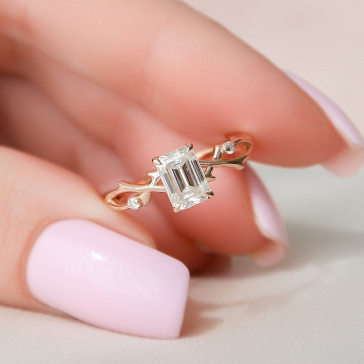 Moissanite 2.45 CT Emerald Cut Minimalist Unique Handmade Ring