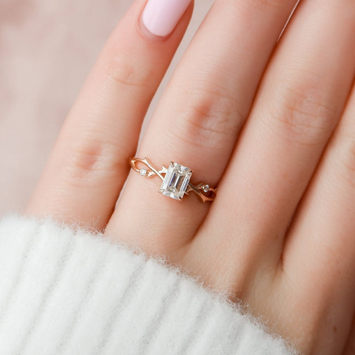Moissanite 2.45 CT Emerald Cut Minimalist Unique Handmade Ring