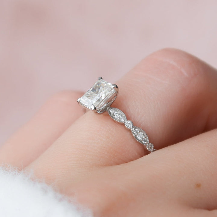 Moissanite 2.45 CT Radiant Cut Minimalist Unique Handmade Ring