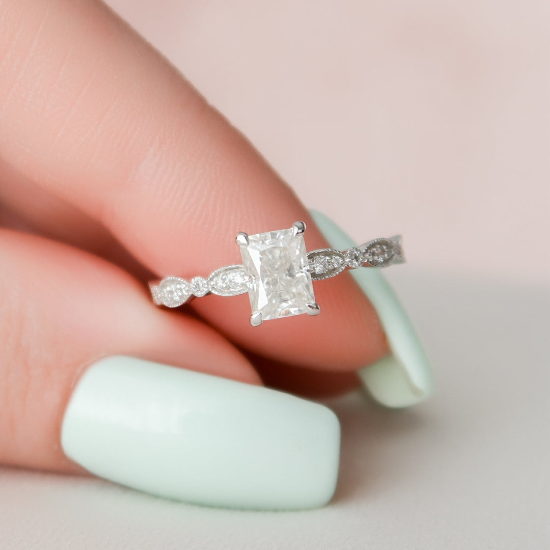 Moissanite 2.45 CT Radiant Cut Minimalist Unique Handmade Ring