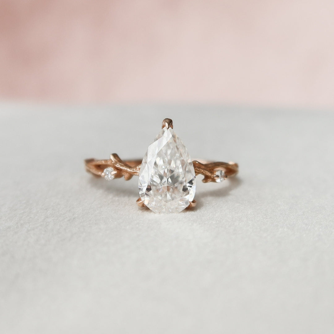 Moissanite 1.55 CT Pear Cut Diamond Art Nouveau Handmade Ring