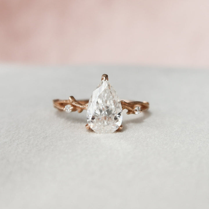 Moissanite 1.55 CT Pear Cut Diamond Art Nouveau Handmade Ring