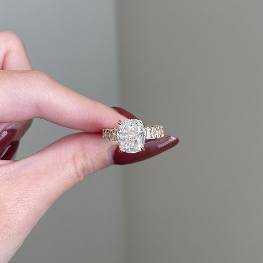 Cushion cut diamond  hidden halo ring