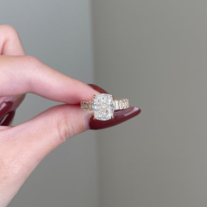 Cushion cut diamond  hidden halo ring