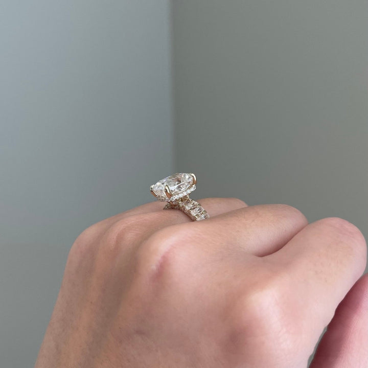 Yellow gold white cushion diamond ring