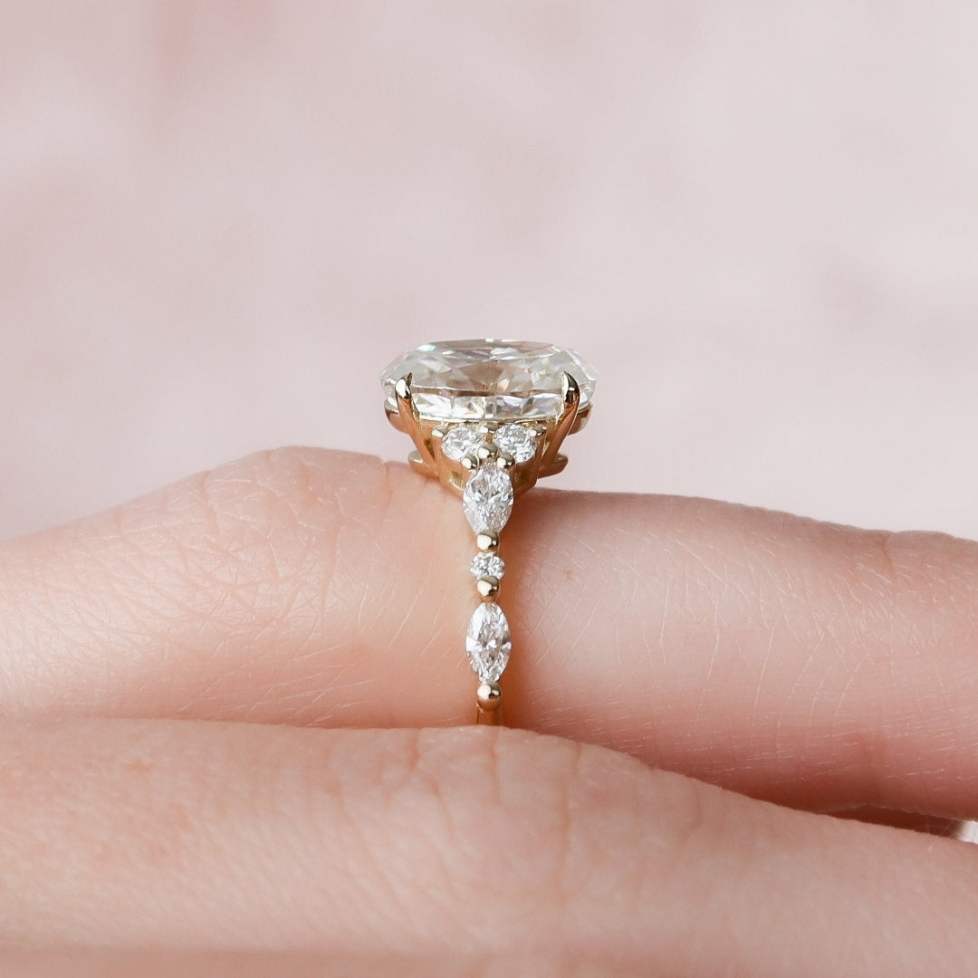 Moissanite 3.26 CT Oval Cut Diamond Gothic Anniversary Ring