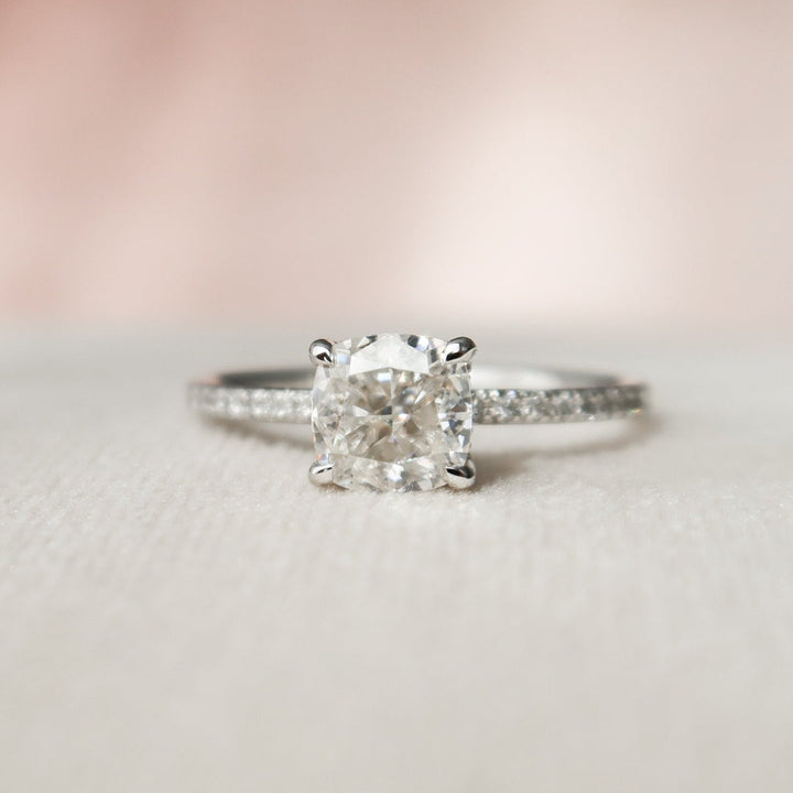 Moissanite 1.95 CT Cushion Cut Diamond Avant Garde Engagement Ring