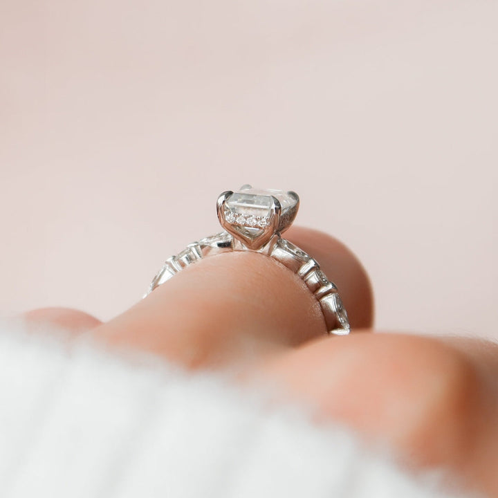 Moissanite 2.73 CT Emerald Cut Diamond Brutalist Anniversary Ring