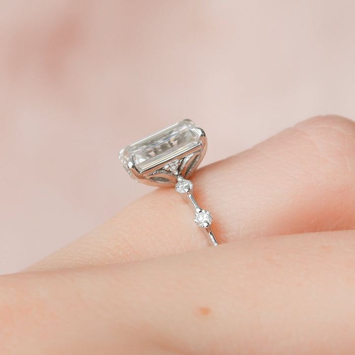 Moissanite 1.94 CT Emerald Cut Diamond Minimalist Engagement Ring